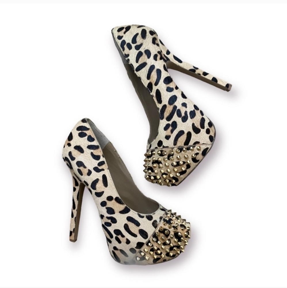 Steve Madden BOLDDD Leopard Studded Platform Stiletto Heels Leather 8.5